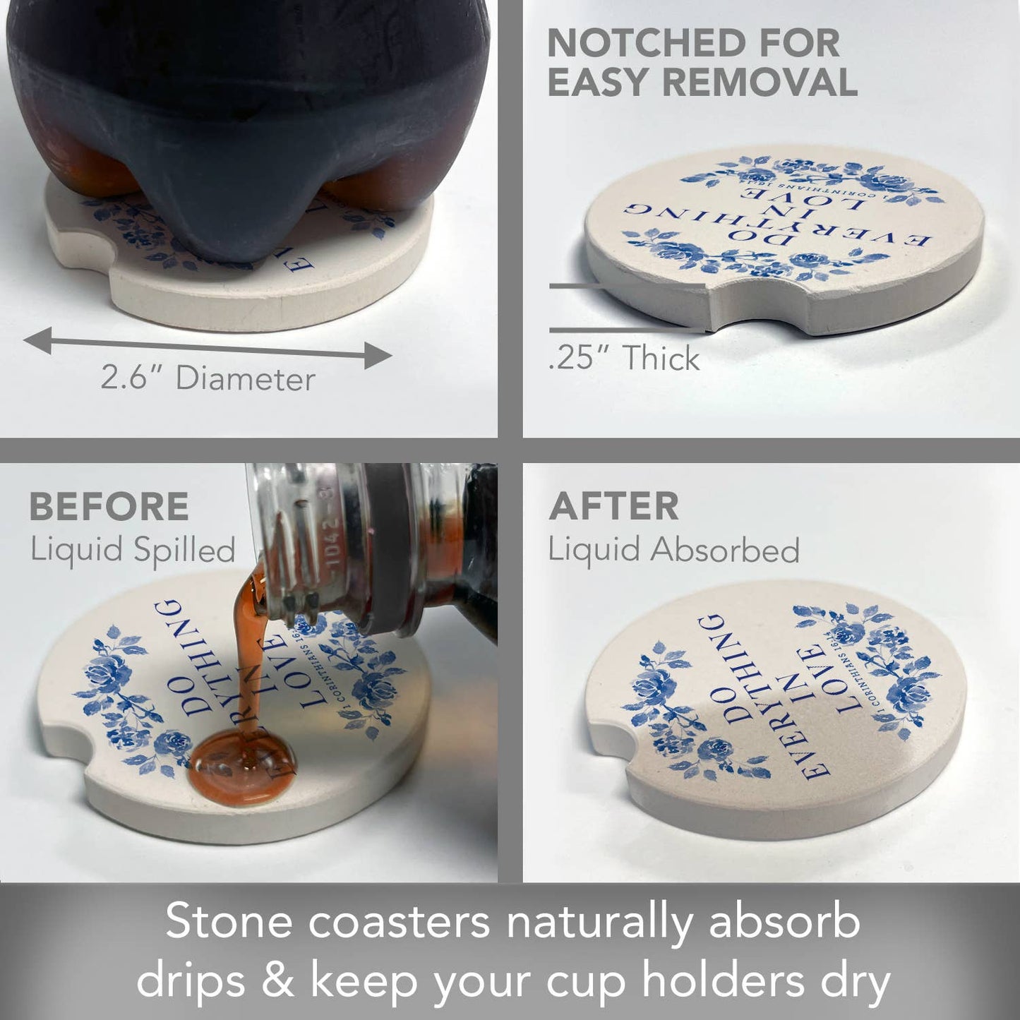 "Everything in Love" Single Packaged Stone Car Coaster