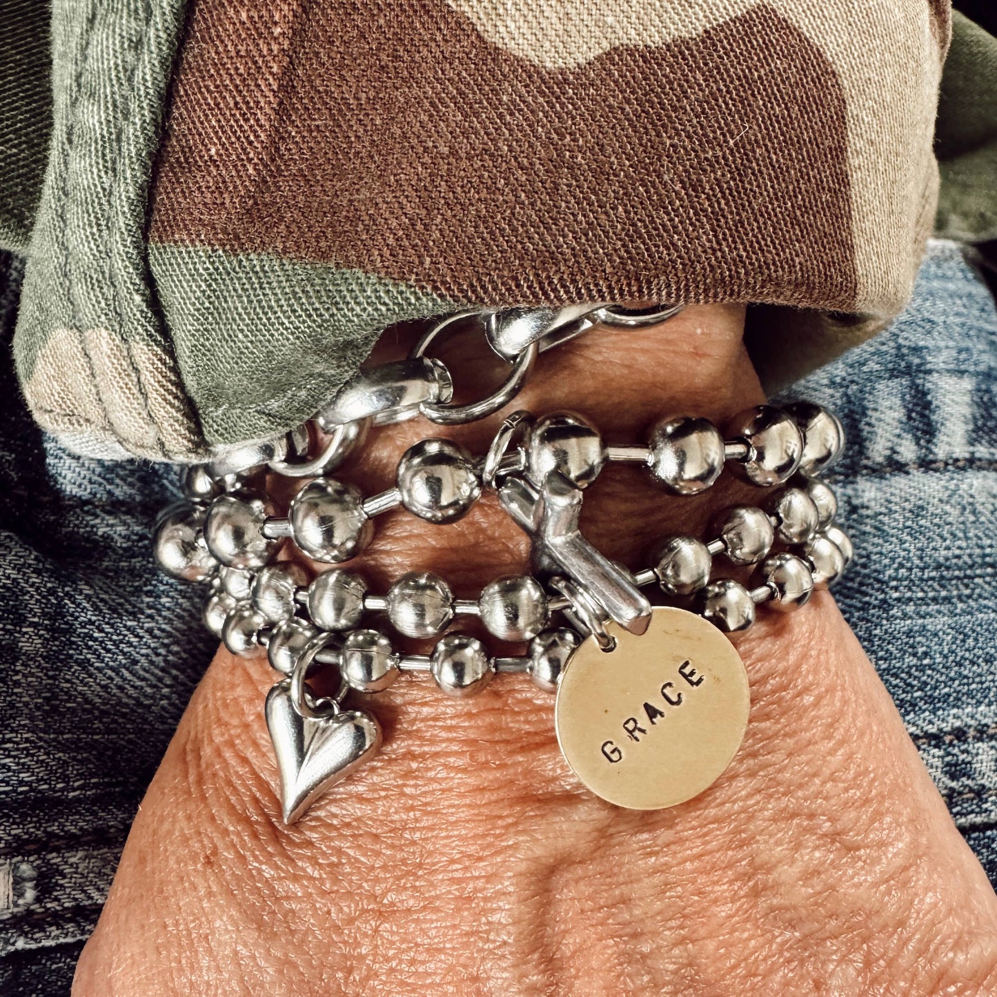 Hand Stamped Coin Bracelet - GRACE: 7"
