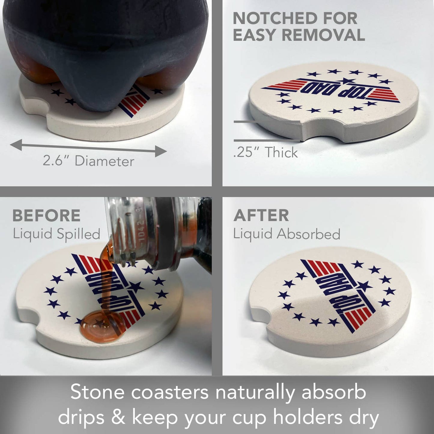 Top Dad Absorbent Stone Car Coaster 1 Pk