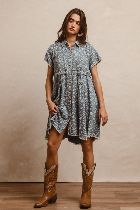 frayed denim dress