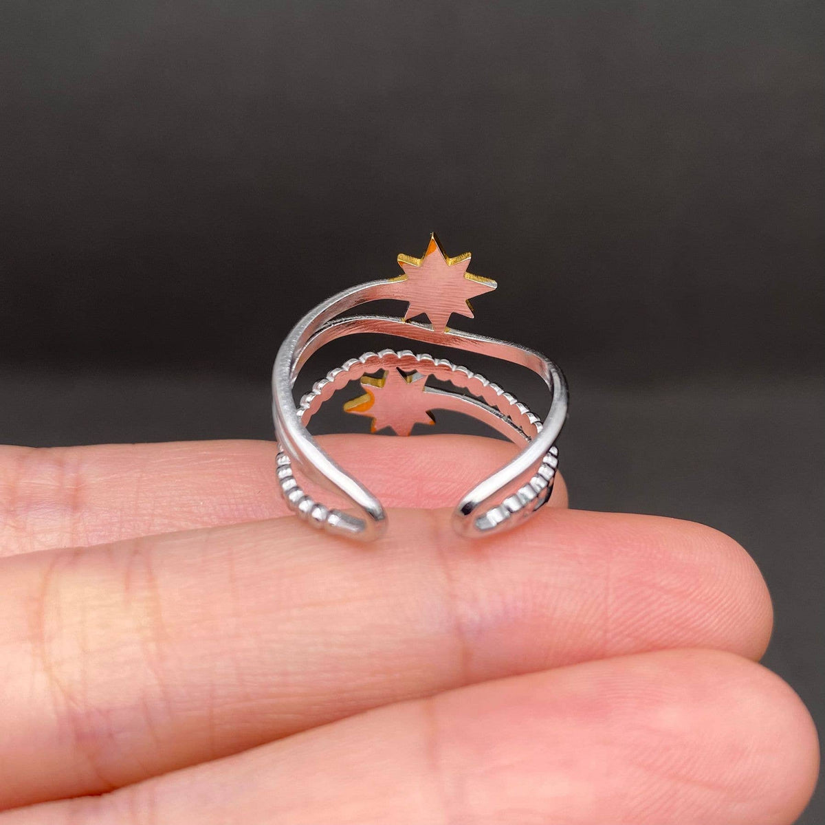 CZ inlaid Star Two-tone 18K Gold Plated S.Steel Ring - FGS/MS