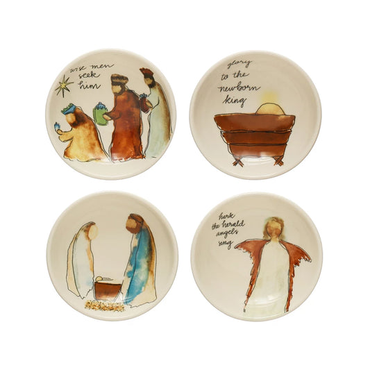 3-1/2" Round Stoneware Dish w/ Christmas Saying & Image