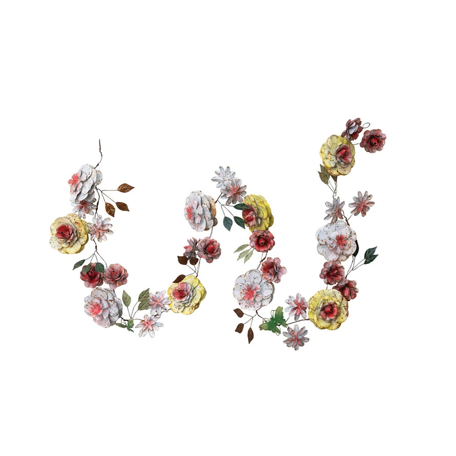 Hand painted metal floral garland