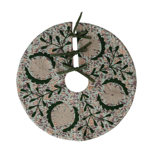 Voile Tree Skirt with Suzani Pattern & Hand-Embroidered Kantha Stitch
