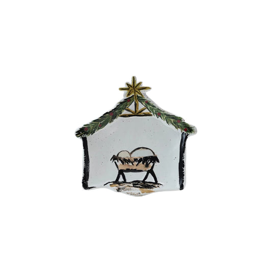 Stoneware Baby Jesus in a Manger Shaped Dish