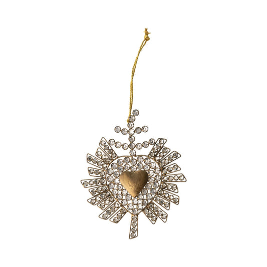 Metal Sacred Heart Milagro Ornament with Glass Jewels